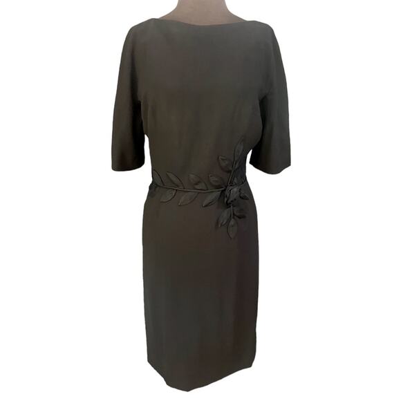 Vtg Black Modest Ladylike 3D Rose Feminine Minimalist Whimigoth Midi Dress M - Picture 2 of 6